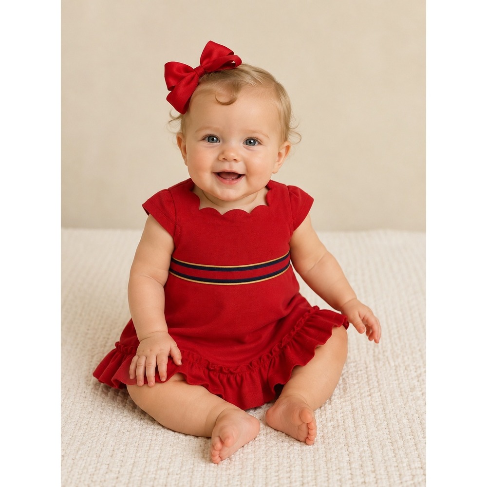 Janie and Jack Red Nautical Sailor Ribbon Ruffle Baby Dress 3-6 M
